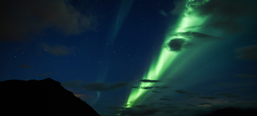 Bright and green northern lights above Iceland