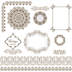 Set of vintage frames and luxury borders. Floral elements for design. Vector illustration.
