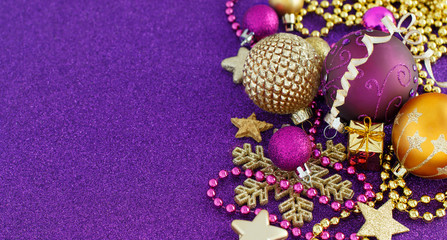 Golden and purple Christmas decorations