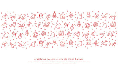 Merry christmas pattern elements icons banner set. Christmas illustration design for card, poster, banner on white background. editable stroke