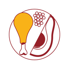 food plate chicken thigh with peas and avocado slice in color sections silhouette