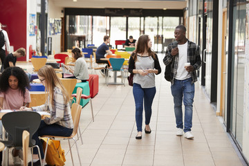 Communal Area Of Busy College Campus With Students