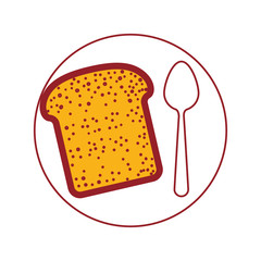 bread slice with spoon on dish in color sections silhouette