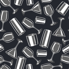Types of bar glasses. Seamless pattern with alcohol glassware