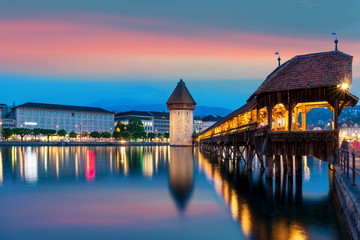Fototapeta premium Lucerne. Image of Lucerne, Switzerland during twilight blue hour.