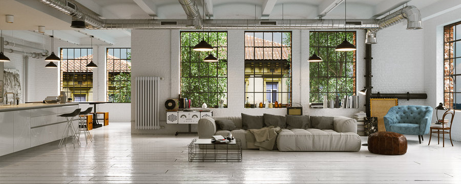 Panorama view inside vintage Loft Apartment - Loft Wohnung in Berlin