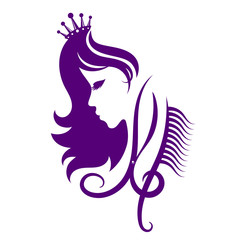 Face of a girl with a crown for a beauty salon silhouette