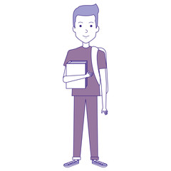 young man with school bag avatar character vector illustration design