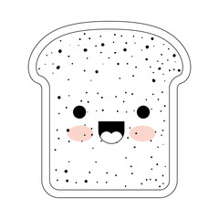 kawaii bread slice in monochrome silhouette on white background