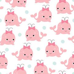 seamless whale girl pattern vector illustration