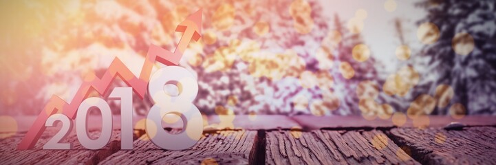 Composite image of digital image of numbers with upward arrow