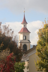 Fototapeta na wymiar Dolomiten: Kirche, Kirchturm