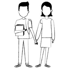 students couple avatars characters vector illustration design