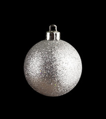 silvery christmas ball isolated on black background