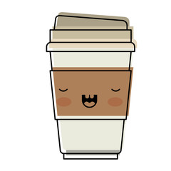 kawaii disposable cup in watercolor silhouette on white background
