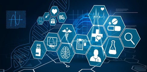 Composite image of several icon with sign 