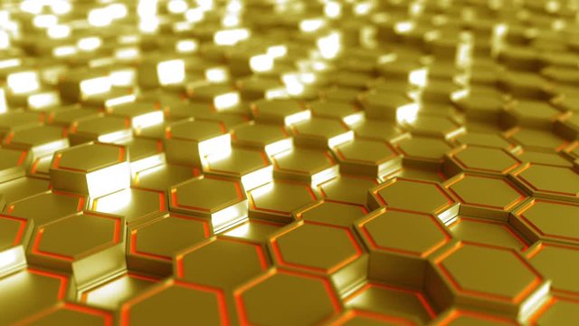 Abstract futuristic hexagonal golden motion background, seamless loop