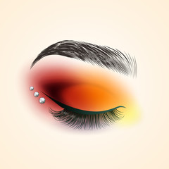 Eye makeup. Closed eye with long eyelashes. Vector illustration.