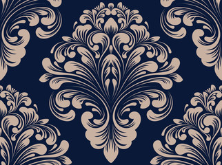 Vector damask seamless pattern element. Classical luxury old fashioned damask ornament, royal victorian seamless texture for wallpapers, textile, wrapping. Exquisite floral baroque template.
