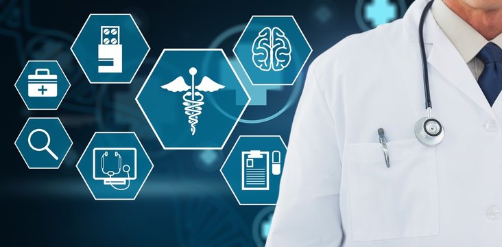 Composite image of doctor wearing lab coat  - Powered by Adobe