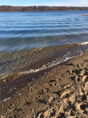 Long Island sound beach with waves in the fall