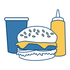 Hamburger with soda and sauce icon vector illustration graphic design