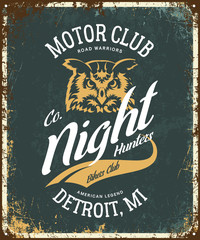 Fototapeta premium Vintage bikers club t-shirt vector logo on dark background. Detroit, Michigan street wear superior retro tee print design.