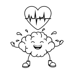 brain with heart kawaii character icon vector illustration design