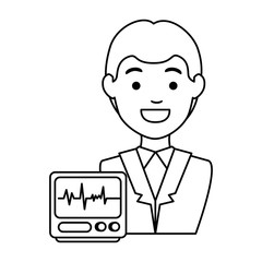 doctor character with ekg machine vector illustration design