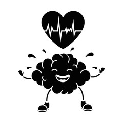 brain with heart kawaii character icon vector illustration design