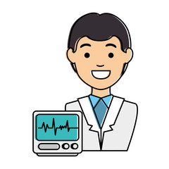 doctor character with ekg machine vector illustration design