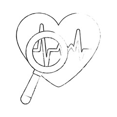 heart cardiology with magnifying glass vector illustration design