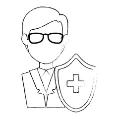 doctor character with shield vector illustration design