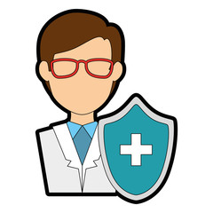 doctor character with shield vector illustration design