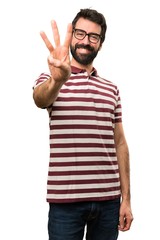Naklejka premium Man with glasses counting three