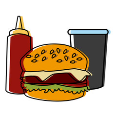 Hamburger with soda and sauce icon vector illustration graphic design