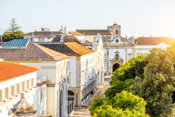 Top view on the old town with Manuel Bivar garden in Faro on the south of Portugal - obrazy, fototapety, plakaty