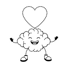 brain with heart kawaii character icon vector illustration design
