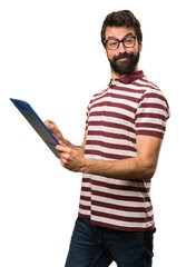 Happy Man with glasses with folder