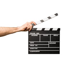 Fototapeta premium Man holding a clapperboard