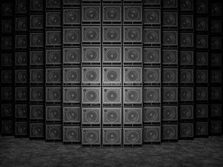 Abstract wall of guitar amps. 3D Render