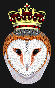 Portrait of an owl in a golden crown