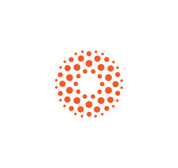 Innovation abstract unusual isolated vector round logo template from circles on white background. Red color shape, connection technology concept.Shine sun, chemical structure sign. Globe medical mind.