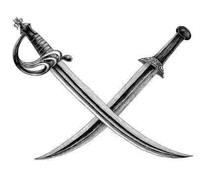 Naklejki Crossed swords,Pirate symbol,Logo hand drawing vintage style isolate on white background