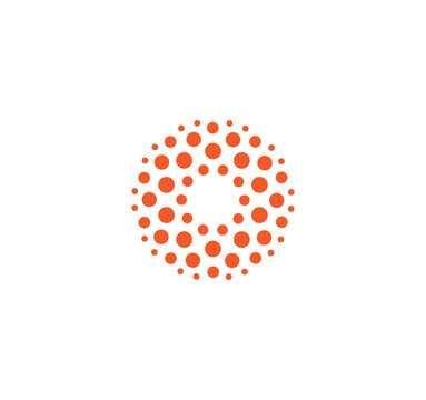 Innovation abstract unusual isolated vector round logo template from circles on white background. Red color shape, connection technology concept.Shine sun, chemical structure sign. Globe medical mind.
