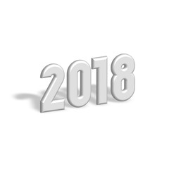 Happy New Year 2018. Modern design element. 3D silver metallic numbers with dropped shadow isolated on white background. Vector illustration.