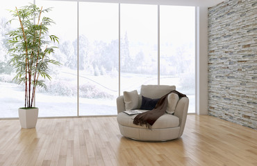 Modern bright interiors. 3D rendering illustration
