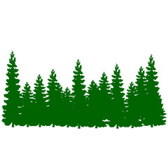 Silhouette, a lot of green Christmas tree, cartoon on a white background,