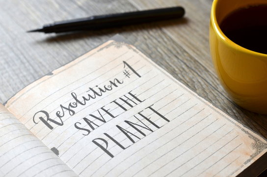 RESOLUTION No. 1 : SAVE THE PLANET brush calligraphy in notebook 