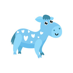 Obraz na płótnie Canvas Cute cartoon blue donkey with hearts on its body vector Illustration